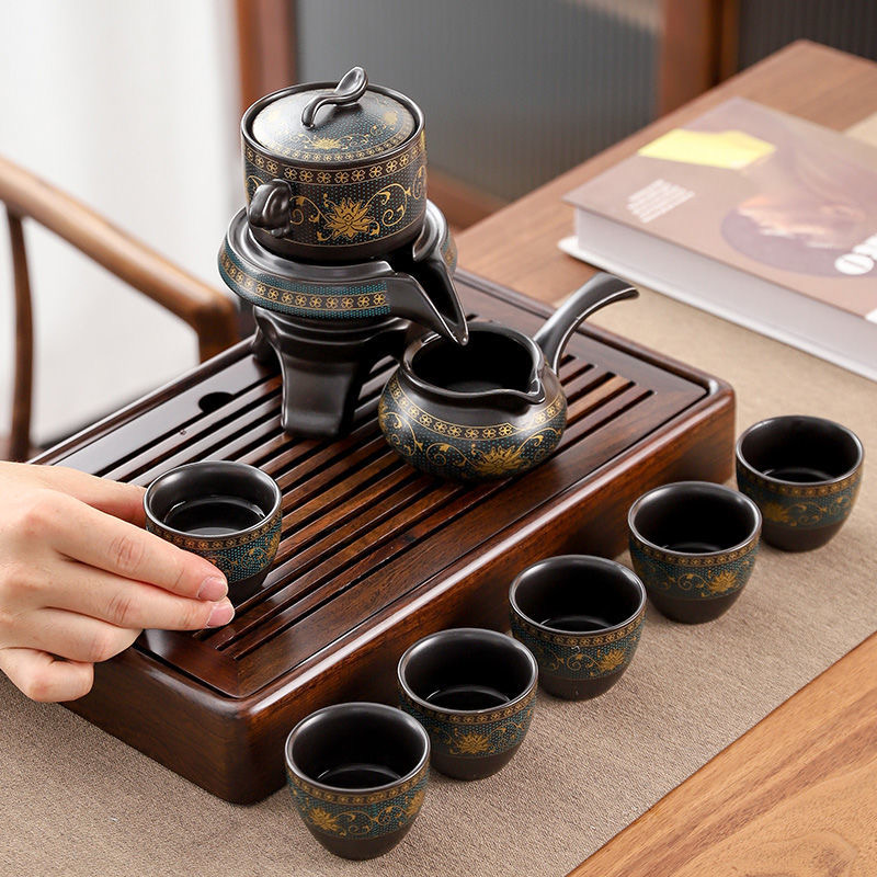 【鎏金堆花 彰顯尊貴】愛不釋手的自動茶具，1秒自動出水，經典旋轉，精緻國風，隨時隨地打造茶生活